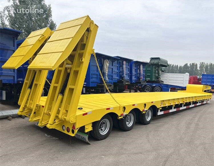 new Titan 3 Axle Low Loader Truck for Sale with Folding Ramp - Z low bed semi-trailer